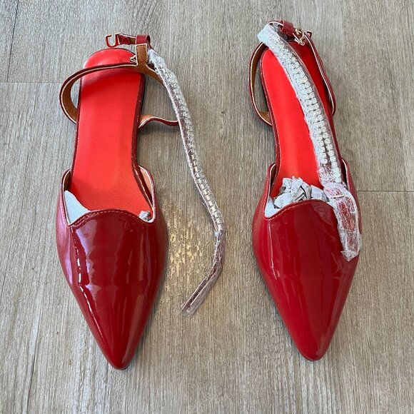 Womens New Red Strappy Flat Sandals Gem Band - 10 - Picture 1 of 8